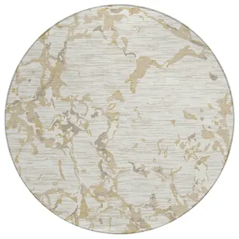 8' Ivory And Beige Round Striped Washable Indoor Outdoor Area Rug