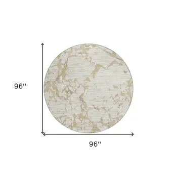 8' Ivory And Beige Round Striped Washable Indoor Outdoor Area Rug