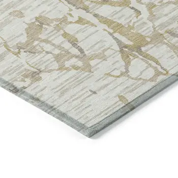 9' X 12' Ivory And Beige Striped Washable Indoor Outdoor Area Rug
