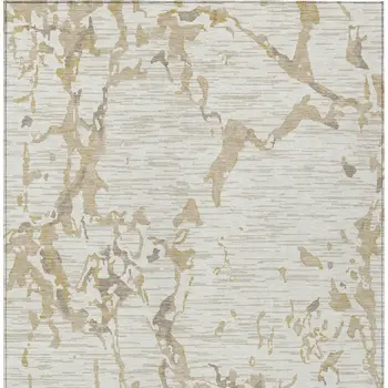 10' X 14' Ivory And Beige Striped Washable Indoor Outdoor Area Rug