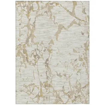 10' X 14' Ivory And Beige Striped Washable Indoor Outdoor Area Rug