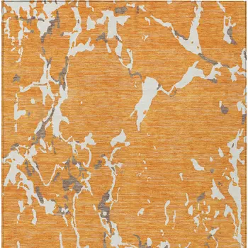 3' X 5' Orange Brown And Ivory Striped Washable Indoor Outdoor Area Rug