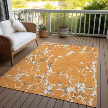 5' X 8' Orange Brown And Ivory Striped Washable Indoor Outdoor Area Rug