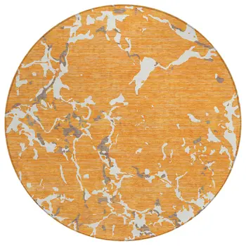 8' Orange Brown And Ivory Round Striped Washable Indoor Outdoor Area Rug