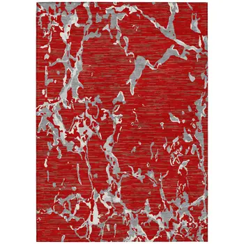 5' X 8' Red Ivory And Gray Striped Washable Indoor Outdoor Area Rug
