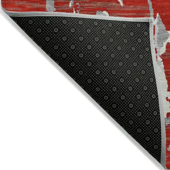 5' X 8' Red Ivory And Gray Striped Washable Indoor Outdoor Area Rug