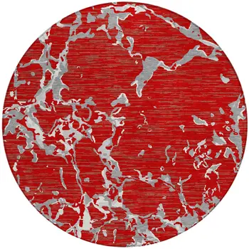 8' Red Ivory And Gray Round Striped Washable Indoor Outdoor Area Rug