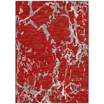 9' X 12' Red Ivory And Gray Striped Washable Indoor Outdoor Area Rug