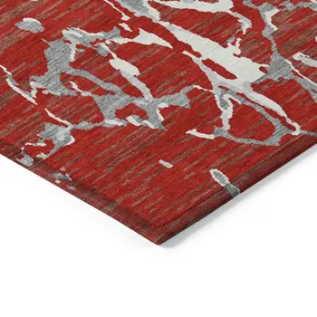 10' X 14' Red Ivory And Gray Striped Washable Indoor Outdoor Area Rug