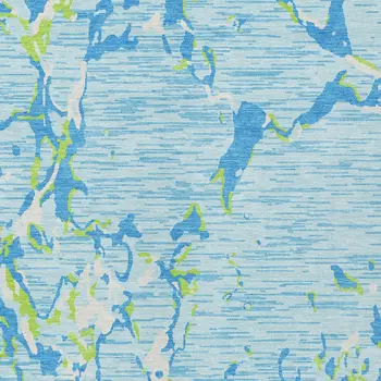 3' X 5' Sky Blue Green And Ivory Striped Washable Indoor Outdoor Area Rug