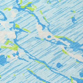 3' X 5' Sky Blue Green And Ivory Striped Washable Indoor Outdoor Area Rug