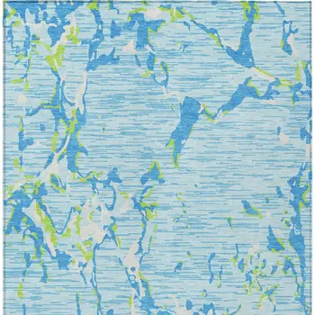 5' X 8' Sky Blue Green And Ivory Striped Washable Indoor Outdoor Area Rug