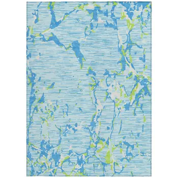 9' X 12' Sky Blue Green And Ivory Striped Washable Indoor Outdoor Area Rug