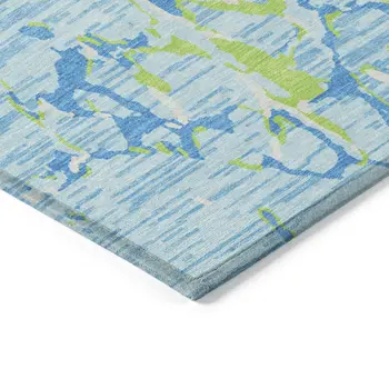 10' X 14' Sky Blue Green And Ivory Striped Washable Indoor Outdoor Area Rug