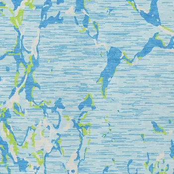 10' X 14' Sky Blue Green And Ivory Striped Washable Indoor Outdoor Area Rug