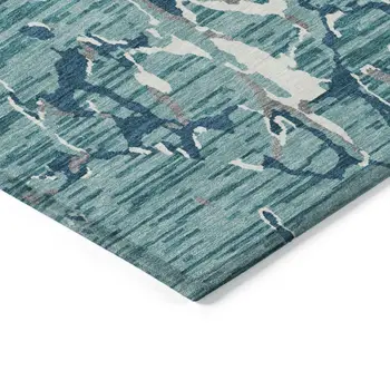 9' X 12' Teal Blue Gray And Ivory Striped Washable Indoor Outdoor Area Rug