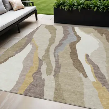 5' X 8' Beige Brown And Gray Abstract Washable Indoor Outdoor Area Rug