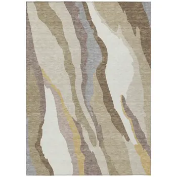 5' X 8' Beige Brown And Gray Abstract Washable Indoor Outdoor Area Rug