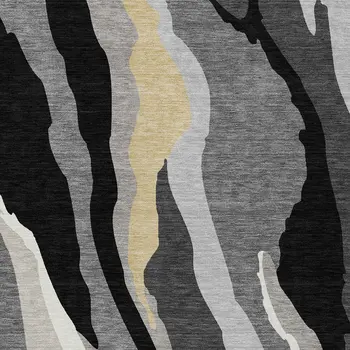 5' X 8' Black Gray And Tan Abstract Washable Indoor Outdoor Area Rug
