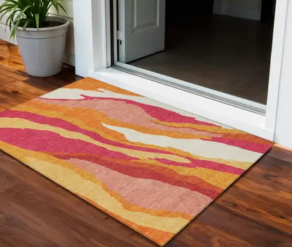 3' X 5' Blush Copper And Ivory Abstract Washable Indoor Outdoor Area Rug
