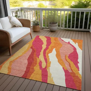 8' X 10' Blush Copper And Ivory Abstract Washable Indoor Outdoor Area Rug