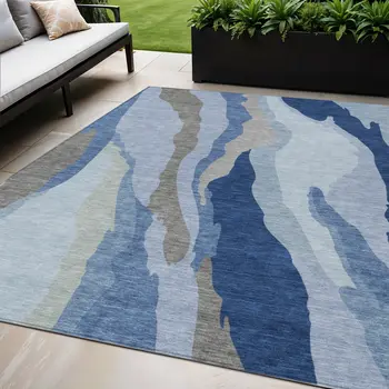 5' X 8' Blue Gray And Ivory Abstract Washable Indoor Outdoor Area Rug