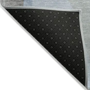 8' Blue Gray And Ivory Round Abstract Washable Indoor Outdoor Area Rug