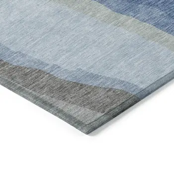 8' Blue Gray And Ivory Round Abstract Washable Indoor Outdoor Area Rug