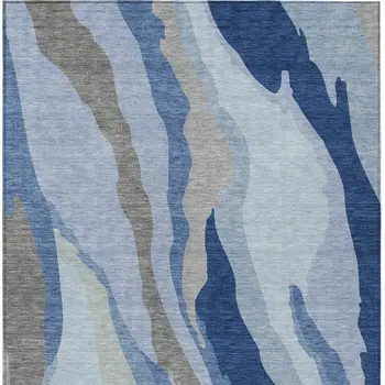 8' X 10' Blue Gray And Ivory Abstract Washable Indoor Outdoor Area Rug