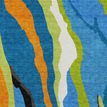 5' X 8' Denim Blue Copper And Green Abstract Washable Indoor Outdoor Area Rug