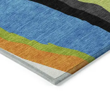 5' X 8' Denim Blue Copper And Green Abstract Washable Indoor Outdoor Area Rug