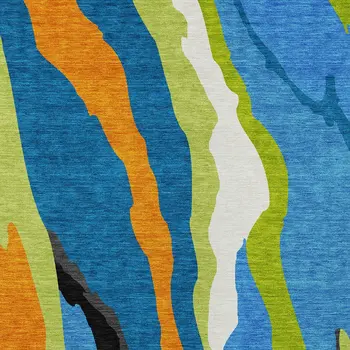 8' X 10' Denim Blue Copper And Green Abstract Washable Indoor Outdoor Area Rug