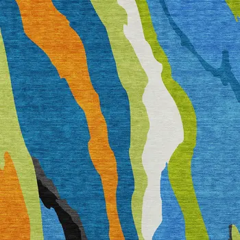 9' X 12' Denim Blue Copper And Green Abstract Washable Indoor Outdoor Area Rug