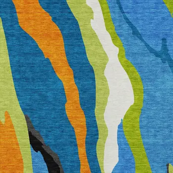 10' X 14' Denim Blue Copper And Green Abstract Washable Indoor Outdoor Area Rug