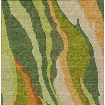 3' X 5' Green Beige And Copper Abstract Washable Indoor Outdoor Area Rug