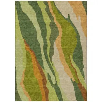 3' X 5' Green Beige And Copper Abstract Washable Indoor Outdoor Area Rug