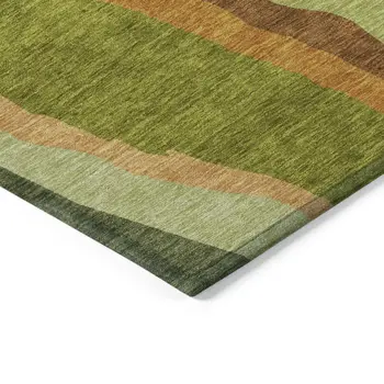 3' X 5' Green Beige And Copper Abstract Washable Indoor Outdoor Area Rug