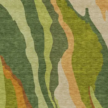 3' X 5' Green Beige And Copper Abstract Washable Indoor Outdoor Area Rug