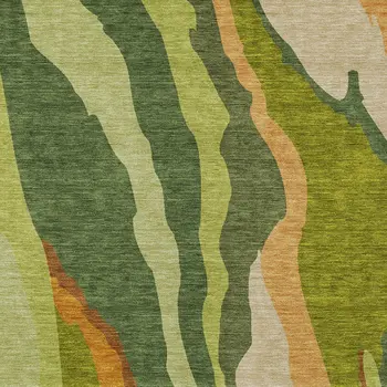 5' X 8' Green Beige And Copper Abstract Washable Indoor Outdoor Area Rug