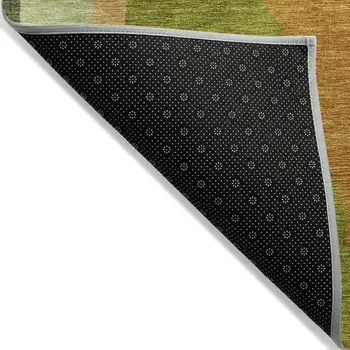 8' Green Beige And Copper Round Abstract Washable Indoor Outdoor Area Rug