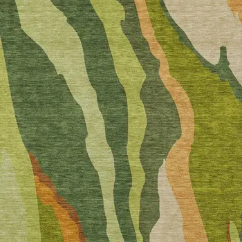 8' X 10' Green Beige And Copper Abstract Washable Indoor Outdoor Area Rug