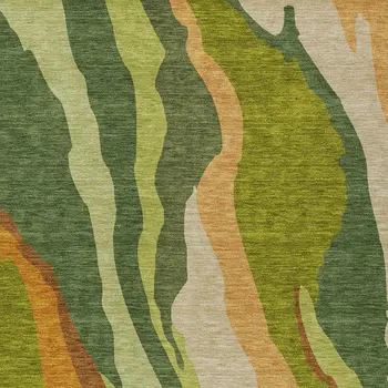 10' X 14' Green Beige And Copper Abstract Washable Indoor Outdoor Area Rug