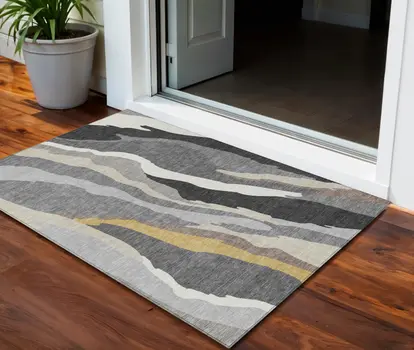 3' X 5' Gray Charcoal And Tan Abstract Washable Indoor Outdoor Area Rug