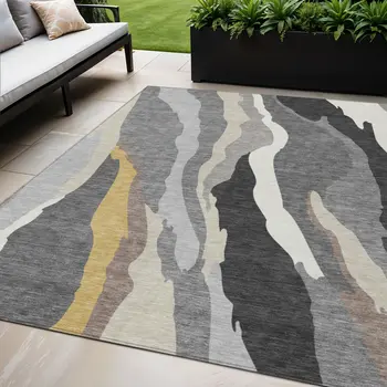 5' X 8' Gray Charcoal And Tan Abstract Washable Indoor Outdoor Area Rug