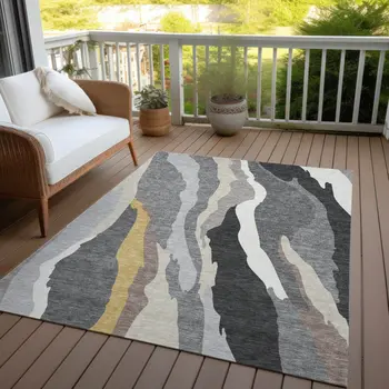 5' X 8' Gray Charcoal And Tan Abstract Washable Indoor Outdoor Area Rug