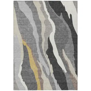 5' X 8' Gray Charcoal And Tan Abstract Washable Indoor Outdoor Area Rug