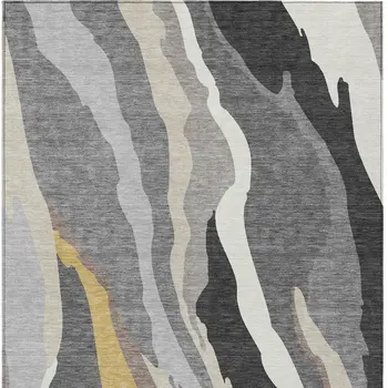 10' X 14' Gray Charcoal And Tan Abstract Washable Indoor Outdoor Area Rug