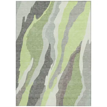3' X 5' Mint Green Gray And Charcoal Abstract Washable Indoor Outdoor Area Rug
