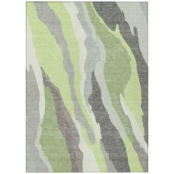 3' X 5' Mint Green Gray And Charcoal Abstract Washable Indoor Outdoor Area Rug