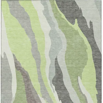 3' X 5' Mint Green Gray And Charcoal Abstract Washable Indoor Outdoor Area Rug